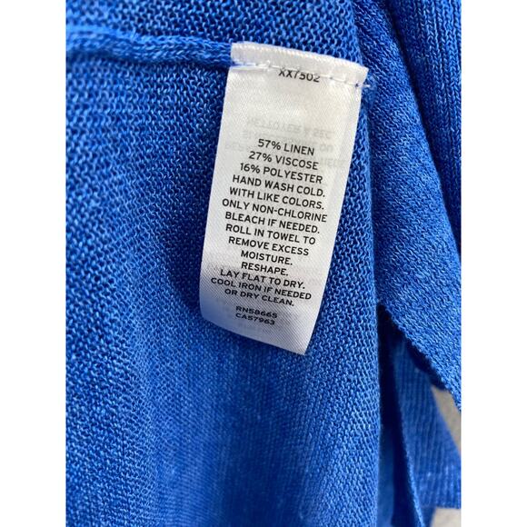 Halogen Cardigan Womens Sz SP Linen Blend Sweater Blue Long Sleeve Lagenlook New - Picture 5 of 9